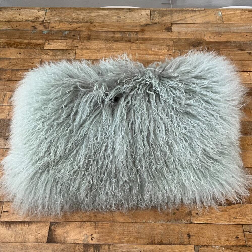 Saro Mongolian Fur Pillow Teal 100% Wool 12 in x 20 in Filled